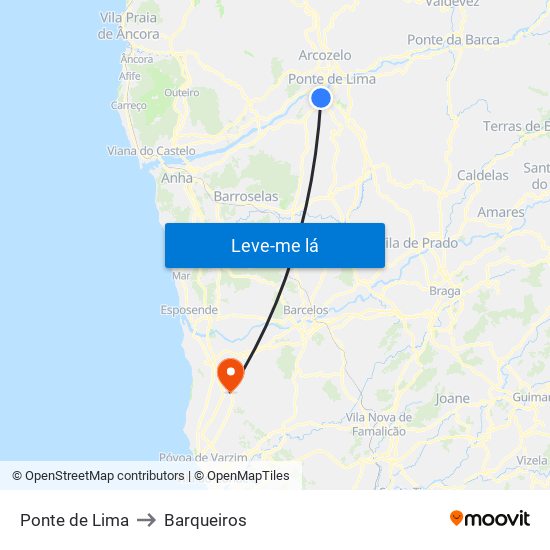 Ponte de Lima to Barqueiros map
