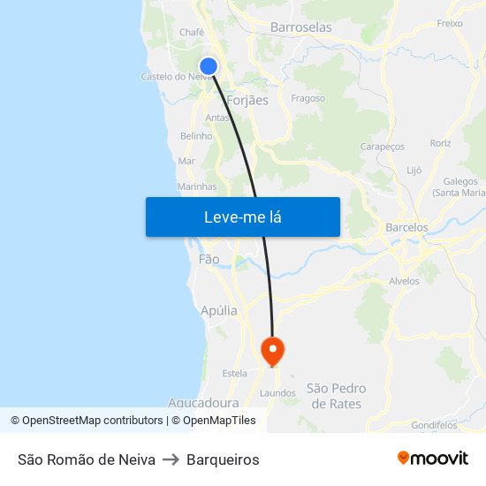 São Romão de Neiva to Barqueiros map