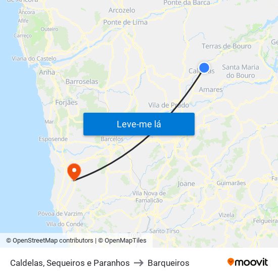 Caldelas, Sequeiros e Paranhos to Barqueiros map