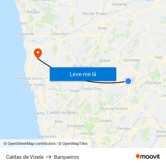 Caldas de Vizela to Barqueiros map