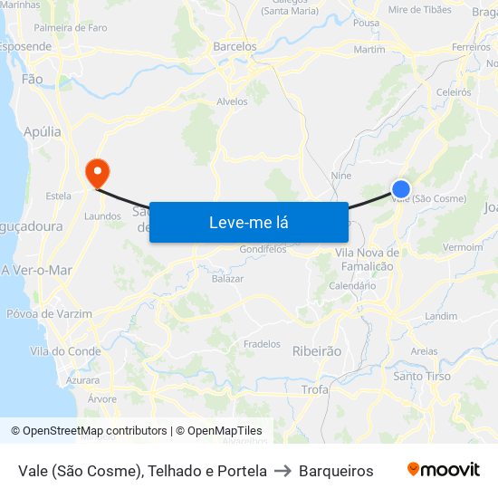 Vale (São Cosme), Telhado e Portela to Barqueiros map