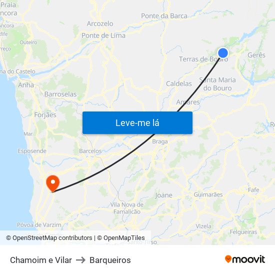 Chamoim e Vilar to Barqueiros map