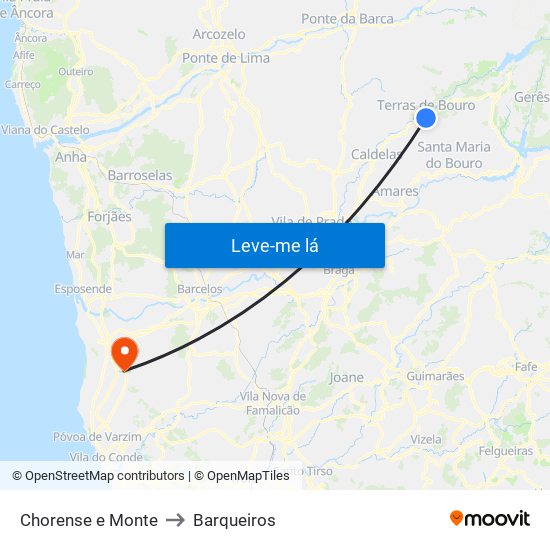 Chorense e Monte to Barqueiros map