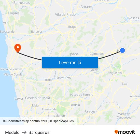 Medelo to Barqueiros map