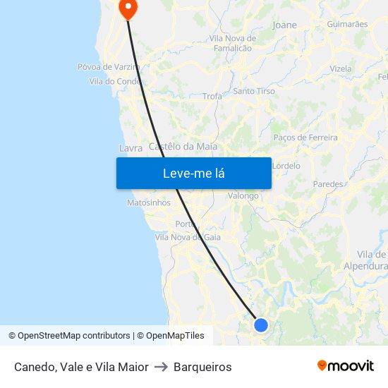 Canedo, Vale e Vila Maior to Barqueiros map