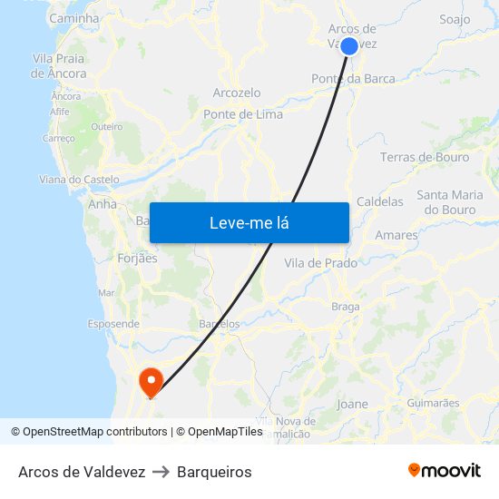 Arcos de Valdevez to Barqueiros map