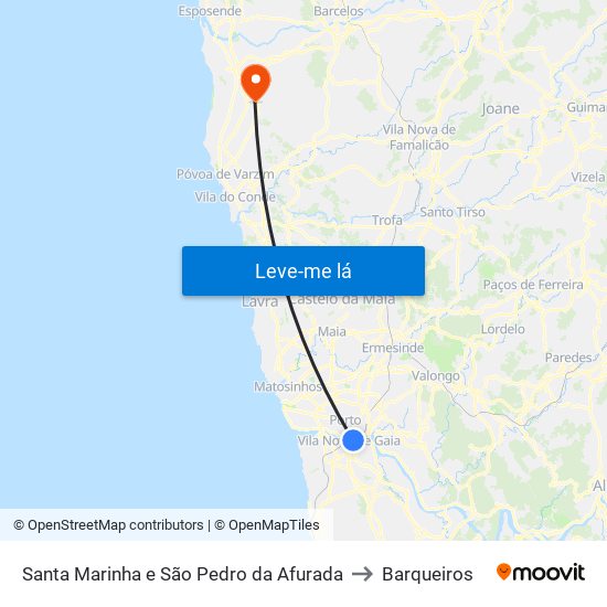 Santa Marinha e São Pedro da Afurada to Barqueiros map