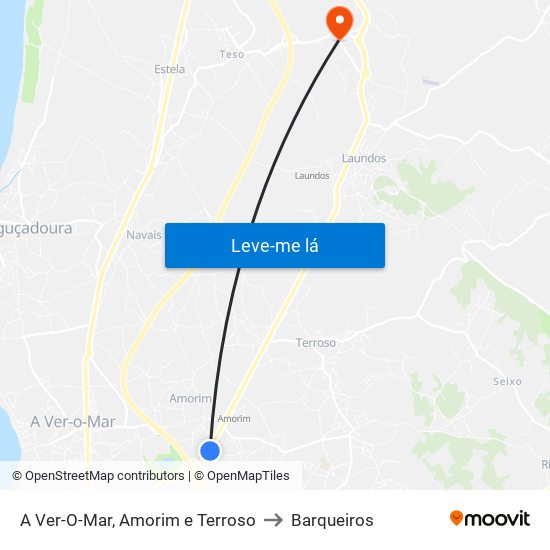 A Ver-O-Mar, Amorim e Terroso to Barqueiros map