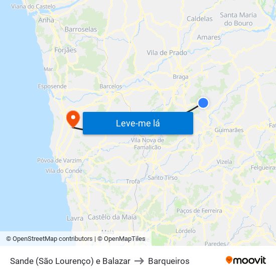 Sande (São Lourenço) e Balazar to Barqueiros map