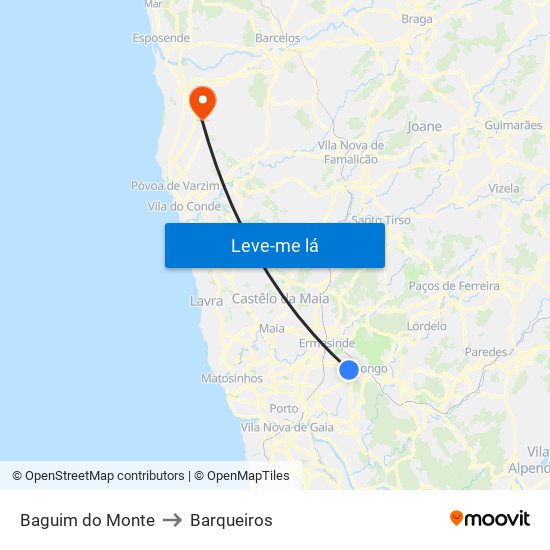 Baguim do Monte to Barqueiros map