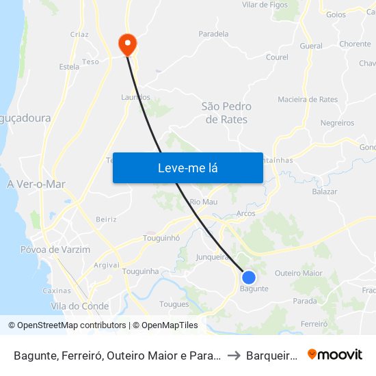 Bagunte, Ferreiró, Outeiro Maior e Parada to Barqueiros map