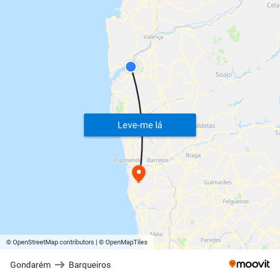 Gondarém to Barqueiros map