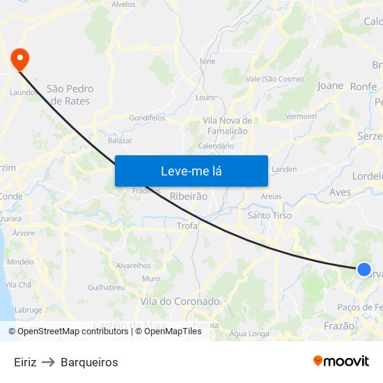 Eiriz to Barqueiros map