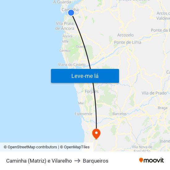 Caminha (Matriz) e Vilarelho to Barqueiros map