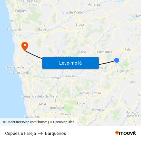 Cepães e Fareja to Barqueiros map