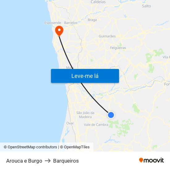 Arouca e Burgo to Barqueiros map