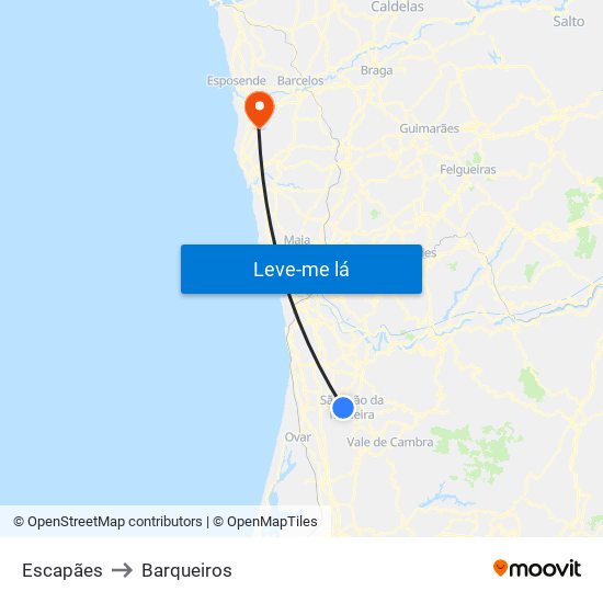 Escapães to Barqueiros map