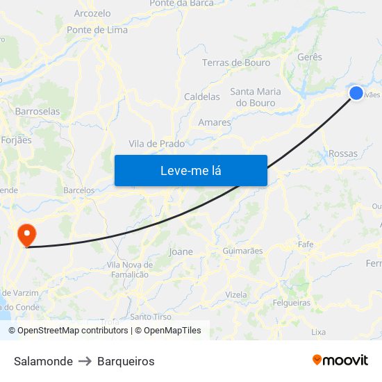 Salamonde to Barqueiros map