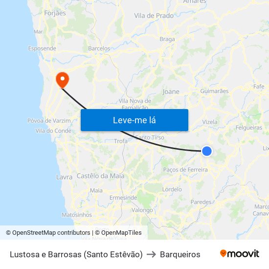 Lustosa e Barrosas (Santo Estêvão) to Barqueiros map