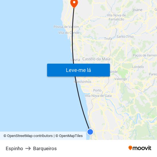 Espinho to Barqueiros map