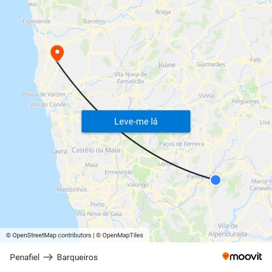 Penafiel to Barqueiros map