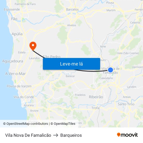 Vila Nova De Famalicão to Barqueiros map