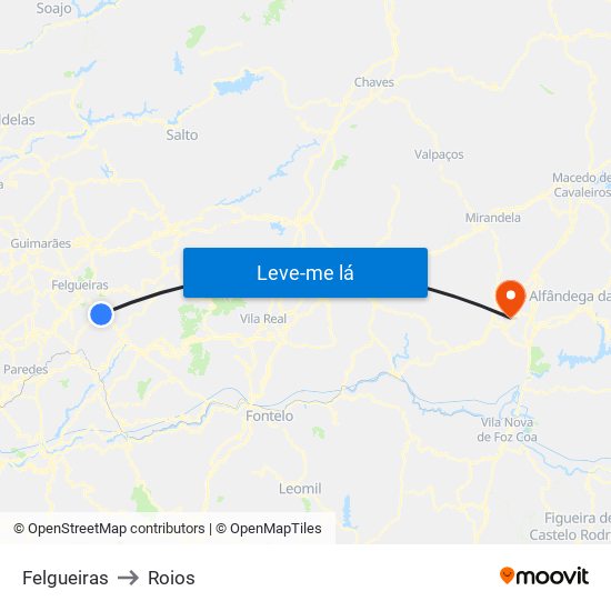Felgueiras to Roios map