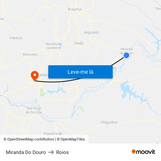 Miranda Do Douro to Roios map