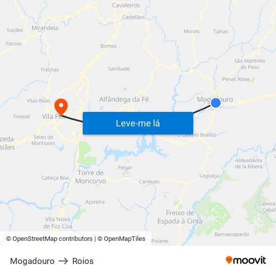 Mogadouro to Roios map