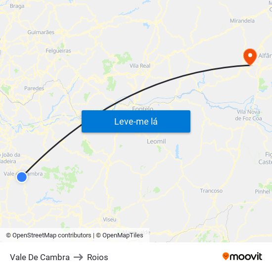 Vale De Cambra to Roios map