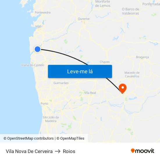 Vila Nova De Cerveira to Roios map