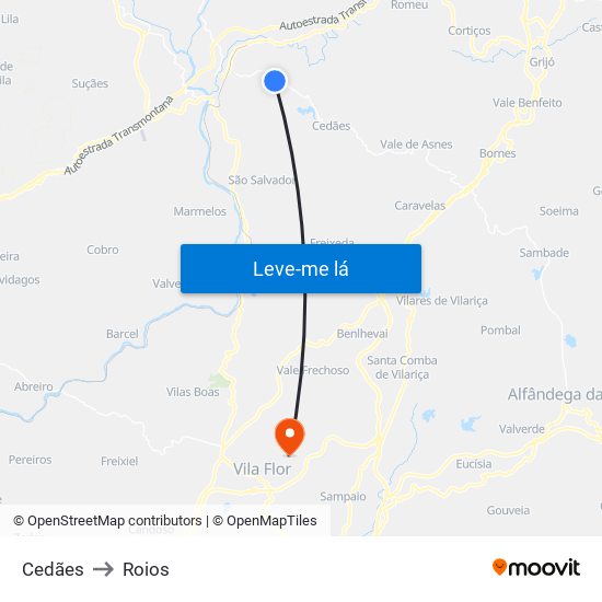 Cedães to Roios map