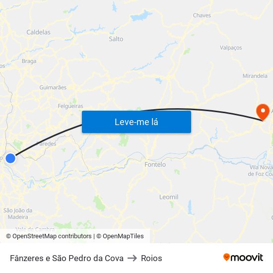 Fânzeres e São Pedro da Cova to Roios map