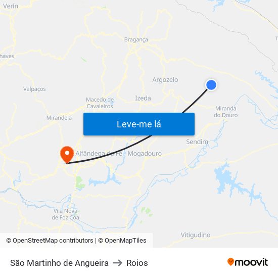 São Martinho de Angueira to Roios map