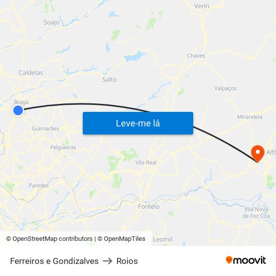 Ferreiros e Gondizalves to Roios map