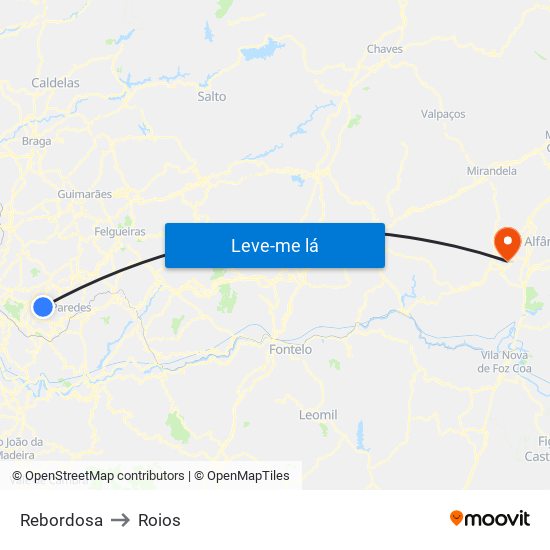 Rebordosa to Roios map