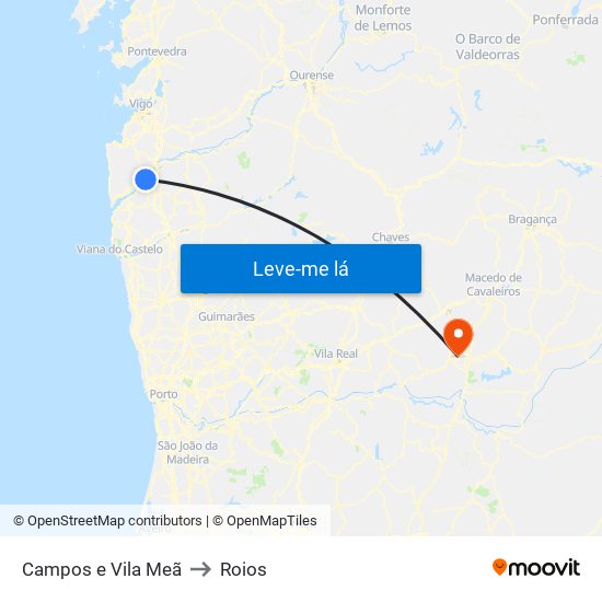 Campos e Vila Meã to Roios map