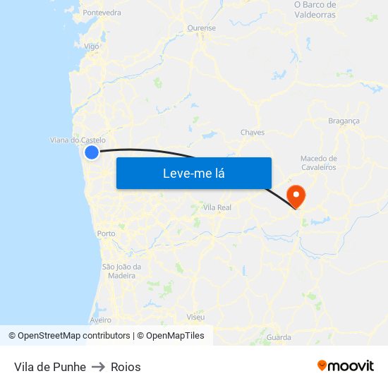 Vila de Punhe to Roios map