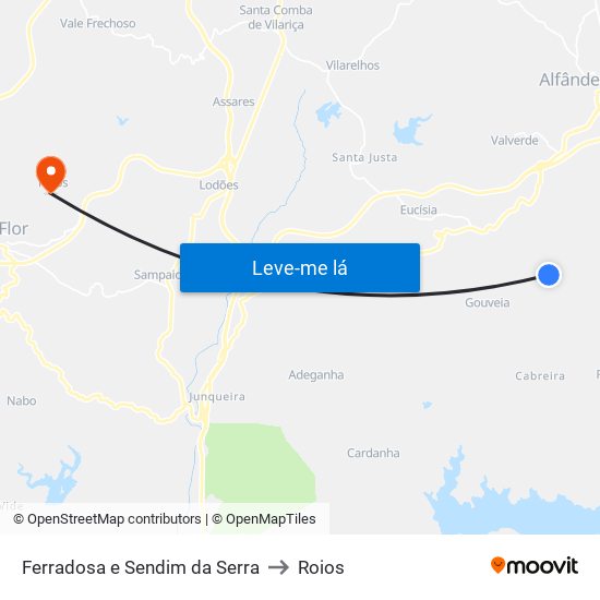 Ferradosa e Sendim da Serra to Roios map