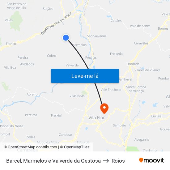 Barcel, Marmelos e Valverde da Gestosa to Roios map
