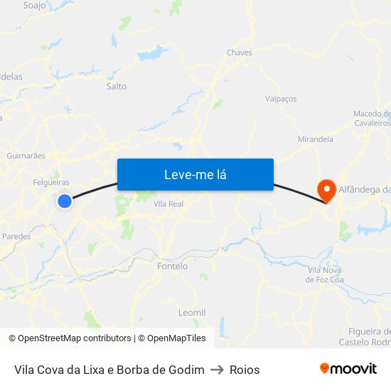 Vila Cova da Lixa e Borba de Godim to Roios map