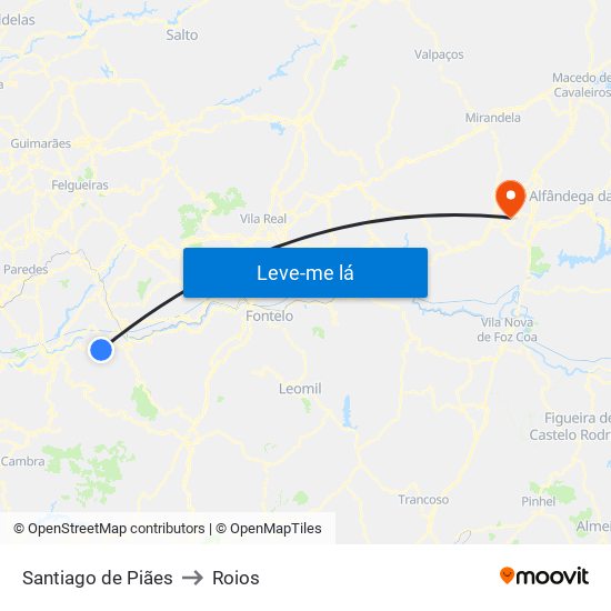 Santiago de Piães to Roios map