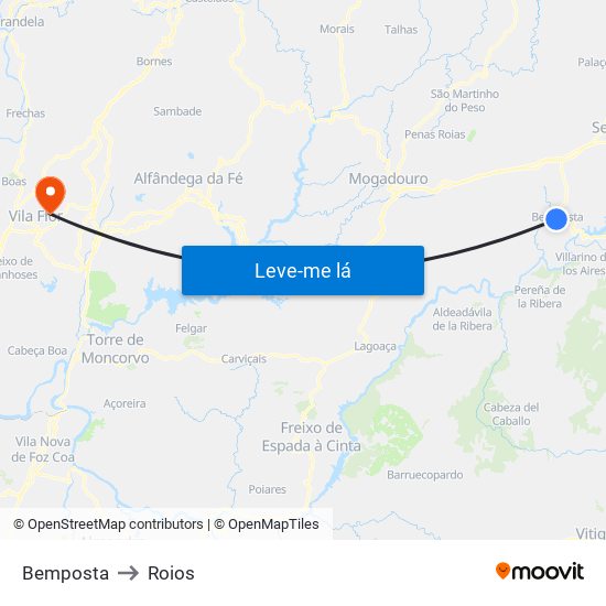 Bemposta to Roios map