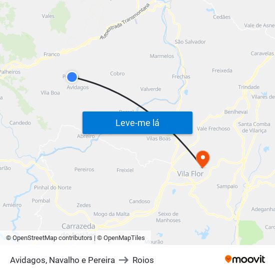 Avidagos, Navalho e Pereira to Roios map