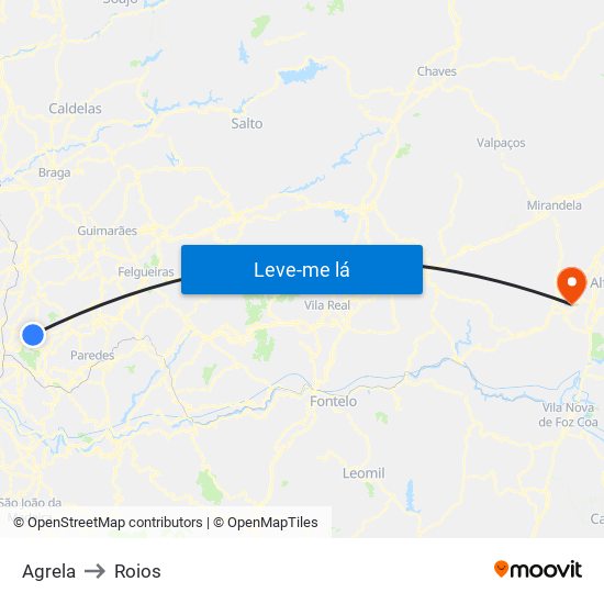 Agrela to Roios map