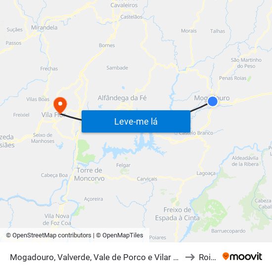 Mogadouro, Valverde, Vale de Porco e Vilar de Rei to Roios map