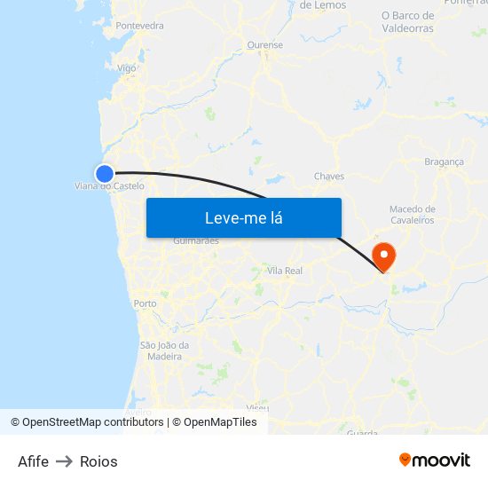 Afife to Roios map