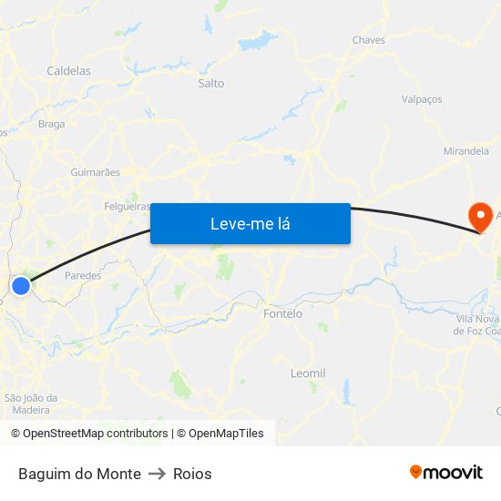 Baguim do Monte to Roios map