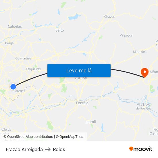 Frazão Arreigada to Roios map