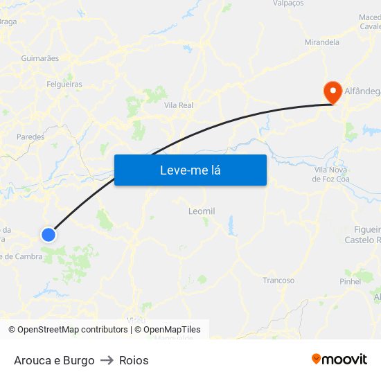 Arouca e Burgo to Roios map